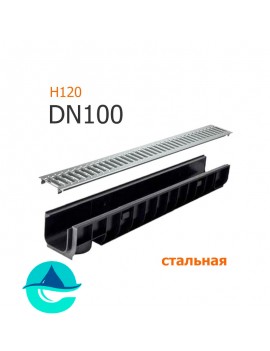 Лоток пластиковый DN100 H120 с решеткой штампованной оцинкованной