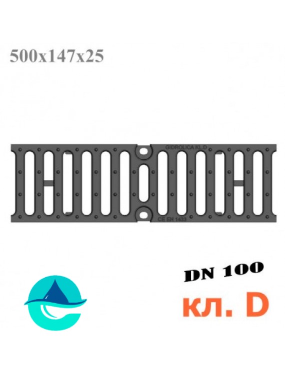 DN100 500/147/25, кл. D чугунная решетка щелевая