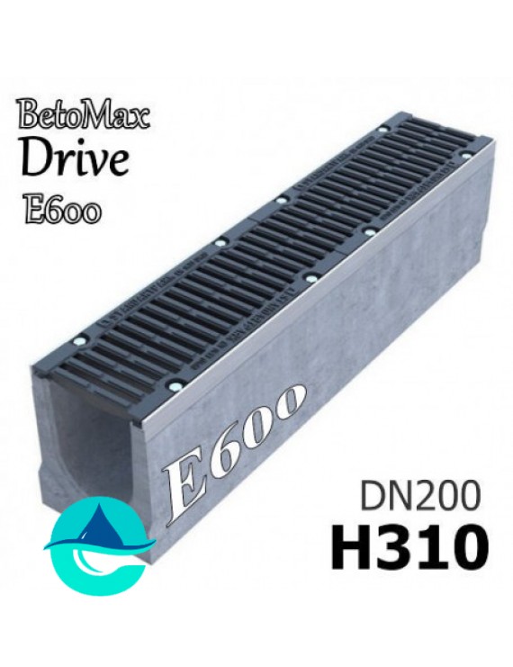 BetoMax Drive ЛВ-20.26.31-Б лоток водоотводный бетонный с решеткой чугунной щелевой "шина" ВЧ-50 кл. E