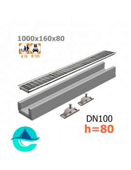 Лоток бетонный ЛВ-10.16.08 с решеткой стальной ячеистой оцинкованной и крепежом (комплект)